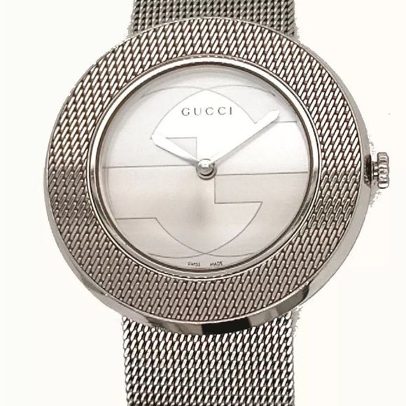 GUCCI Stainless Steel 35mm U-Play Mesh Quartz Watch Silver #88 new battery - Picture 1 of 4